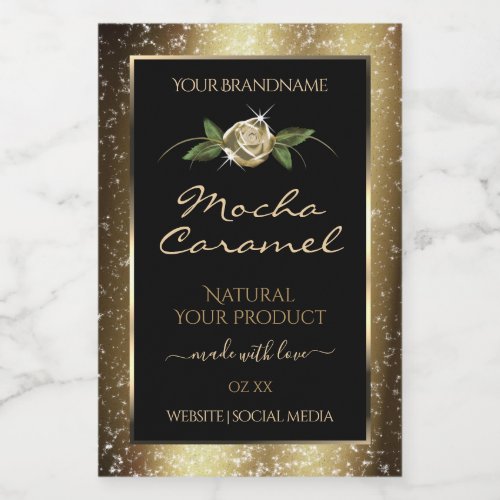 Floral Black and Gold Brown Glitter Product Labels