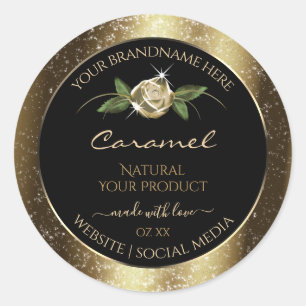 Floral Black and Gold Brown Glitter Product Labels