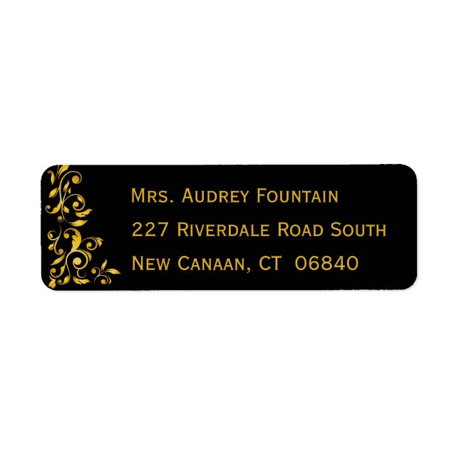Floral Black And Gold Damask Flowers Label (Front)