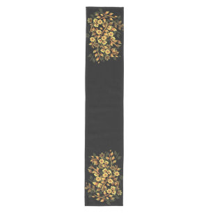 Floral Black and Gold Medium Table Runner