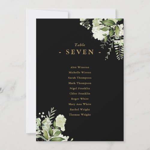 Floral Black And Gold Seating Plan Table Number