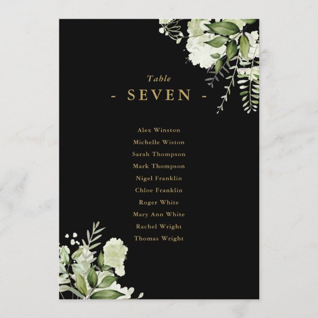 Floral Black And Gold Seating Plan Table Number (Front)