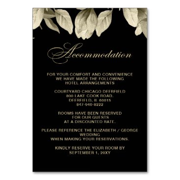 Floral Black and Gold wedding accommodation cards