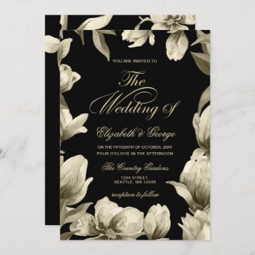 Floral Black and Gold wedding Invitation