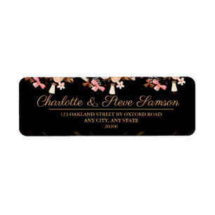 Floral Black and Gold Wedding Return Address Label