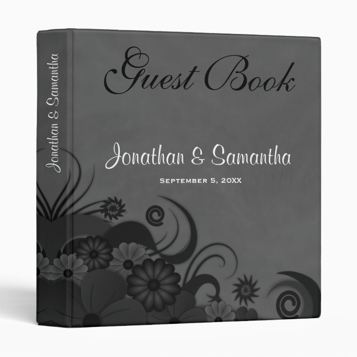 Floral Black and Gray 1" Wedding Guest Book Binder Zazzle