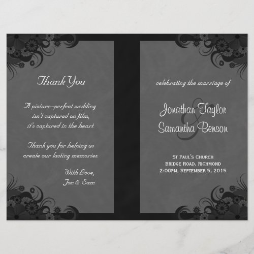 Floral Black and Gray Goth Folded Wedding Programs