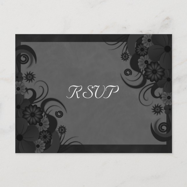 Floral Black and Gray Gothic RSVP Reply Postcards (Front)