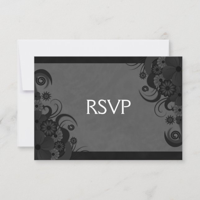 Floral Black and Gray Gothic RSVP Response Card (Front)
