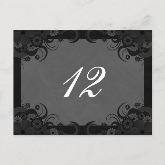 Floral Black and Gray Reception Table Number Cards (Front)