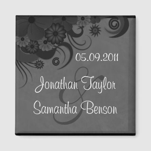 Floral Black and Gray Save The Date Fridge Magnets