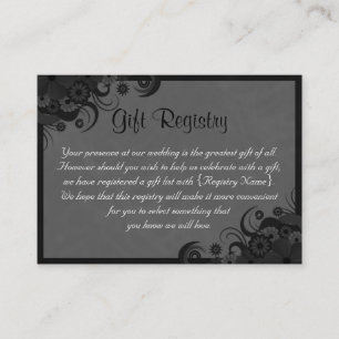 Floral Black and Gray Wedding Gift Registry Enclosure Card