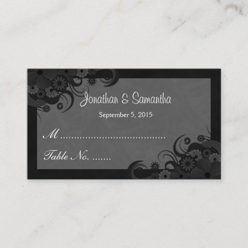 Floral Black and Gray Wedding Table Place Cards