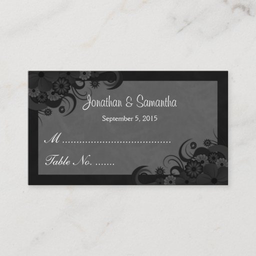 Customizable Black Hibiscus Floral Wedding Table Place Cards Business Card Templates