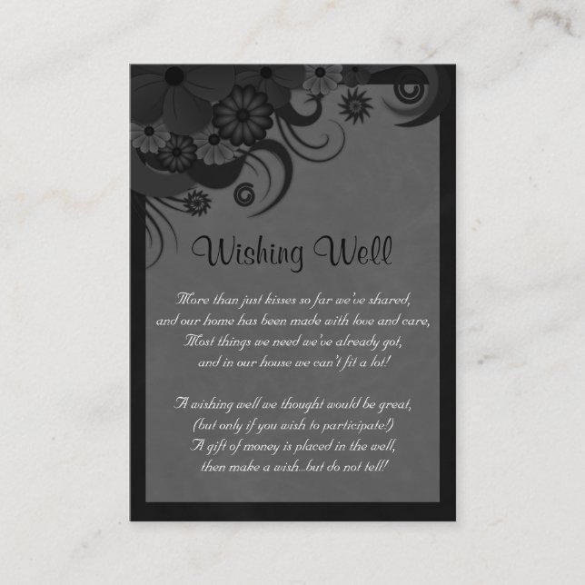 Floral Black and Gray Wedding Wishing Well Enclosure Card (Front)