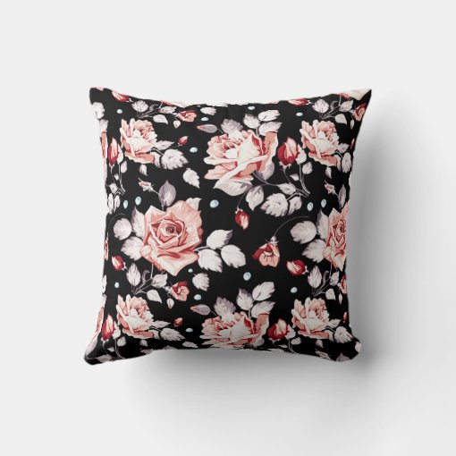 Floral Black and Pink Throw Pillow Zazzle