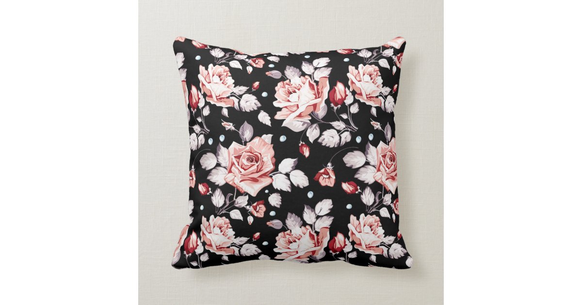 Floral Black and Pink Throw Pillow