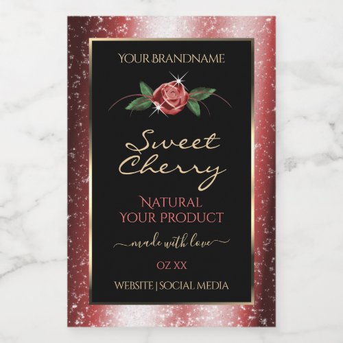 Floral Black and Red Soft Glitter Product Labels