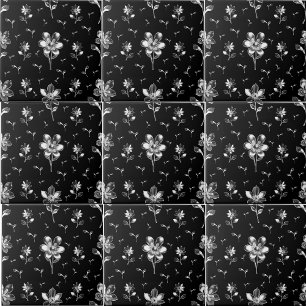 Floral Black And Silver Flower Pattern Bathroom Ceramic Tile
