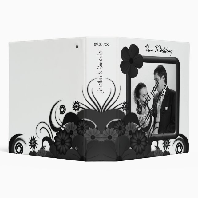Floral Black and White 2" Wedding Guest Book Album Binder (Background)