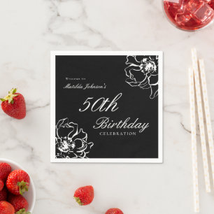 Floral Black and White 50th birthday Napkins