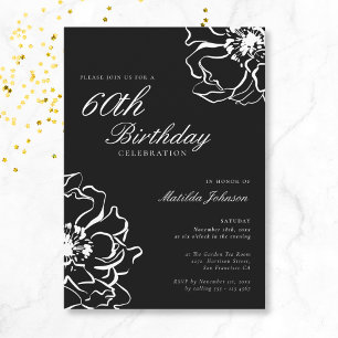 Floral Black and White 60th Birthday Invitation