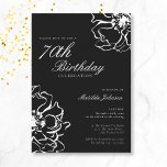 Floral Black and White 70th Birthday Invitation<br><div class="desc">Floral Black and White 70th Birthday Invitation. Our invitation design features a stunning black and white floral motif, blending simplicity with sophistication. The delicate floral motifs beautifully contrast against the crisp background, creating a look that is both simple and strikingly elegant. Join us for an unforgettable evening where every detail...</div>
