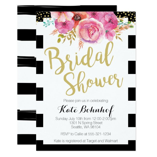 Floral Black And White Bridal Shower Invitation
