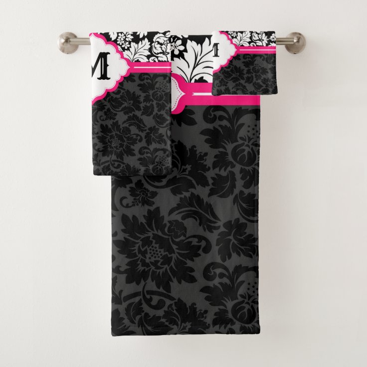 Floral Black And White Damask Bath Towel Set Zazzle