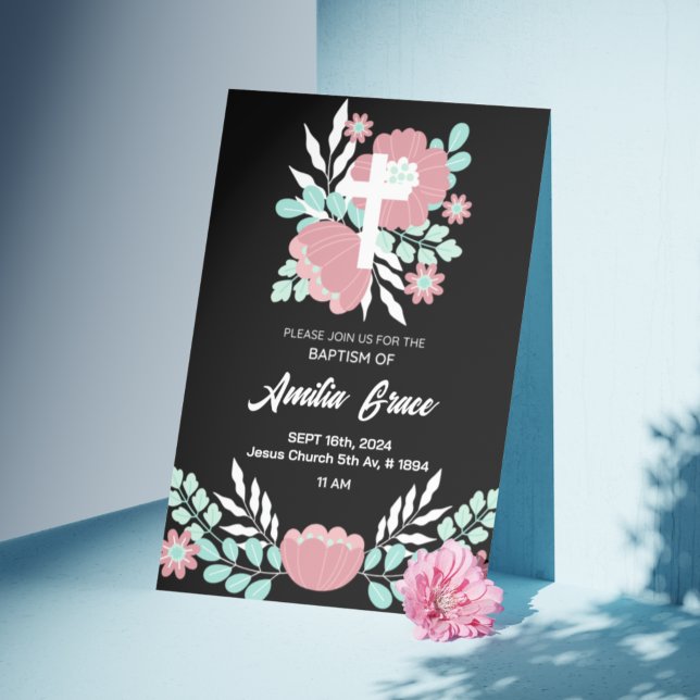 Floral Black and White Elegant baptism Invitation  (Creator Uploaded)