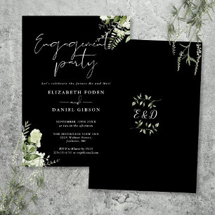 Floral Black And White Engagement Party Invitation