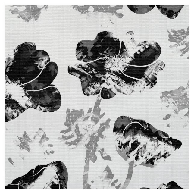 Floral, black and white fabric (Swatch)