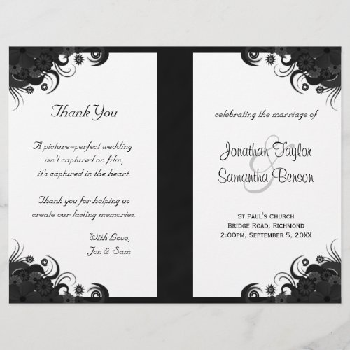 Floral Black and White Goth Folded Wedding Program