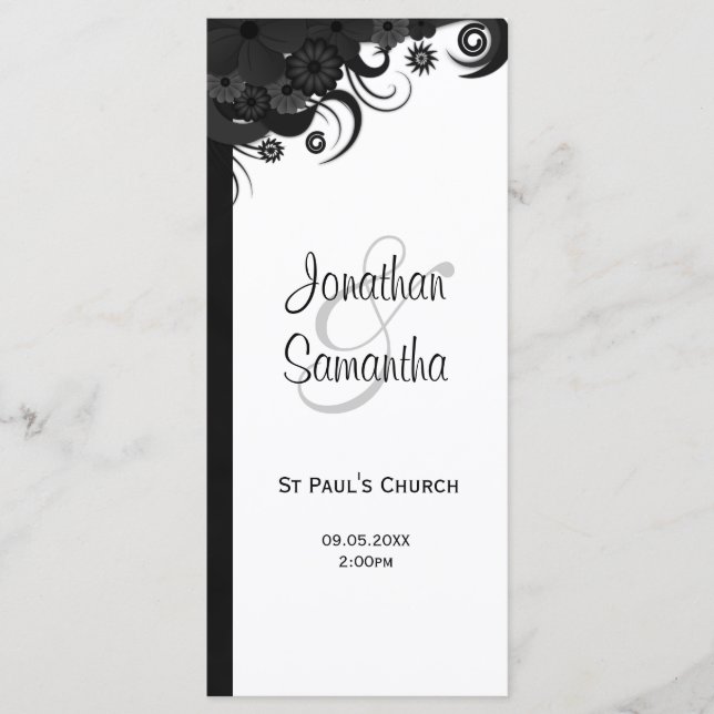 Floral Black and White Goth Wedding Programs (Front)