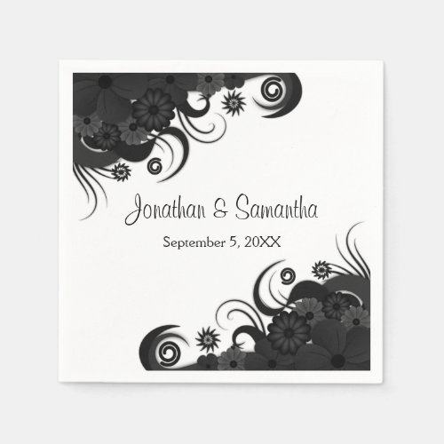 Floral Black and White Gothic Wedding Paper Napkin