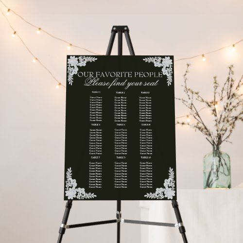 Floral Black And White Lace Wedding Seating Charts Foam Board