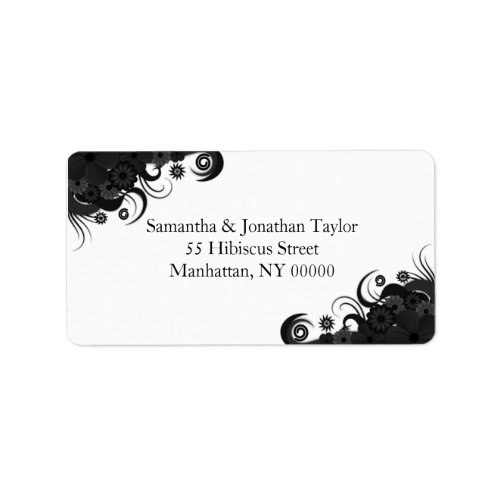 Floral Black and White Large Return Address Labels