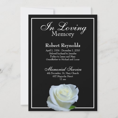 Floral Black and White Memorial or Funeral Invitation
