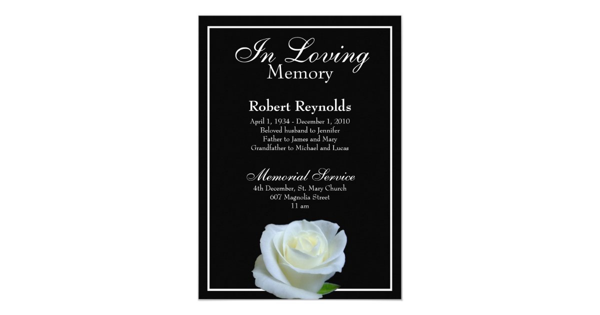 Floral Black and White Memorial or Funeral Invitation | Zazzle.com