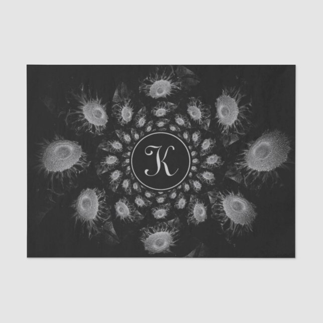 Floral Black And White Monogram Elegant Tissue Paper (Front)