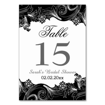 Floral black and white Personalized table numbers