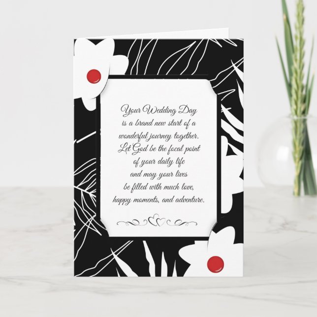 Floral Black and White Religious Wedding Card (Front)