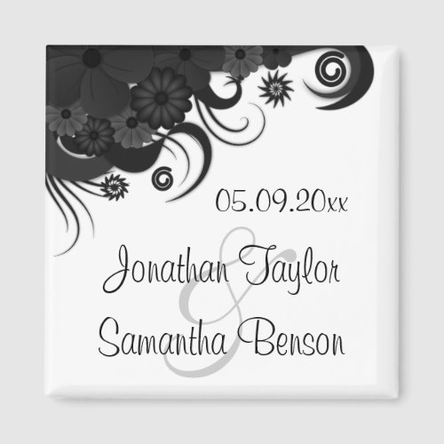 Floral Black and White Save The Date Fridge Magnet