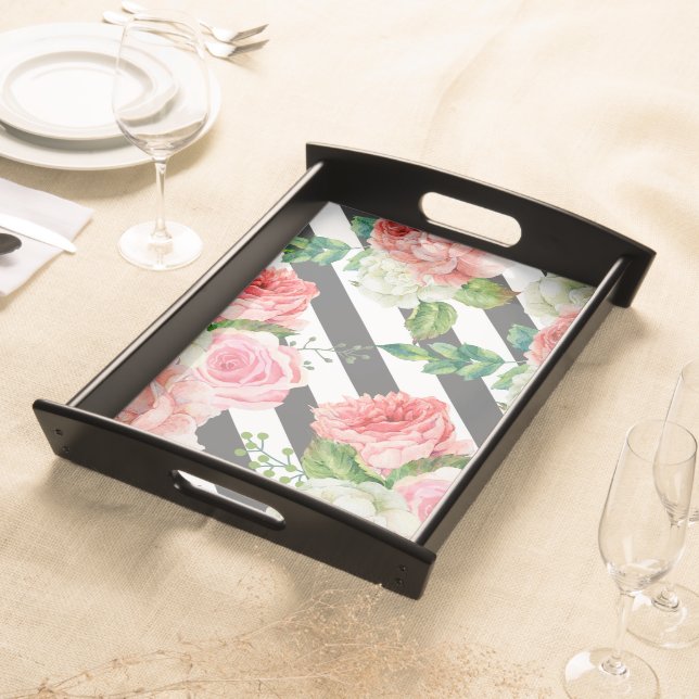 Floral black and white  serving tray (Front)