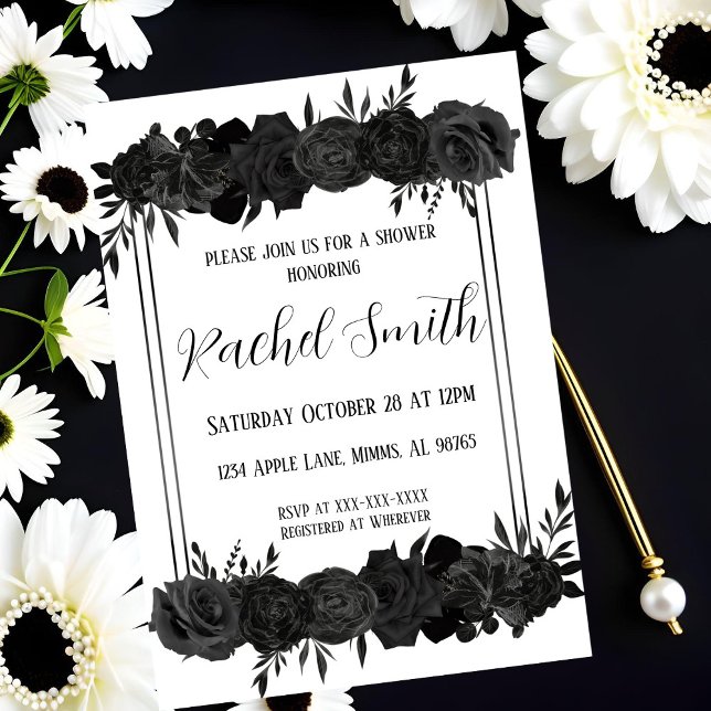 Floral Black and White Shower Invitation (Creator Uploaded)