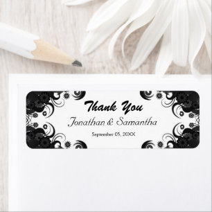 Floral Black and White Small Wedding Favor Labels