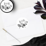 Floral Black and White Wedding Envelope Seal/Favor Classic Round Sticker<br><div class="desc">Elegant wedding sticker with beautiful hand drawn floral detail in black with couple's initials. Ideal as envelope seal or favor label. Part of our "Black and White Enchanting Garlands" collection with a variety of coordinating products available,  including envelopes. Visit the entire collection at: https://www.zazzle.com/collections/black_and_white_enchanting_garlands_collecti-119853596760425870</div>