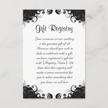 Floral Black And White Wedding Gift Registry Enclosure Card by sunnymars at Zazzle