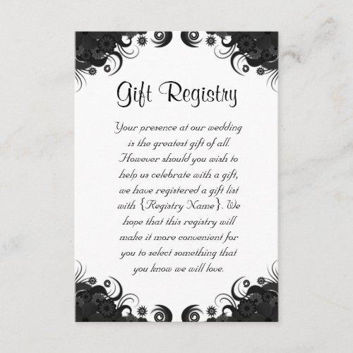 Floral Black and White Wedding Gift Registry Enclosure Card