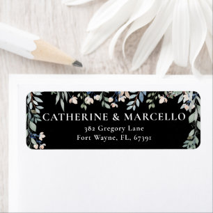 Floral Black And White Wedding Return Address Label